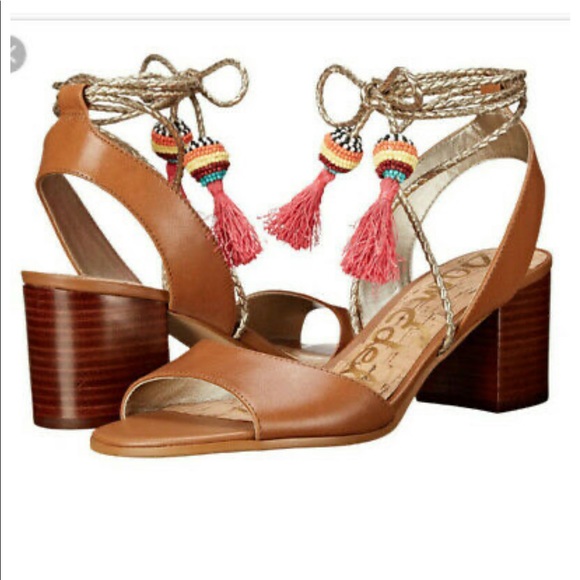 Sam Edelman Women’s Brown Block Heel Beaded Sandals Size 7 Beaded Tassel - Picture 4 of 16